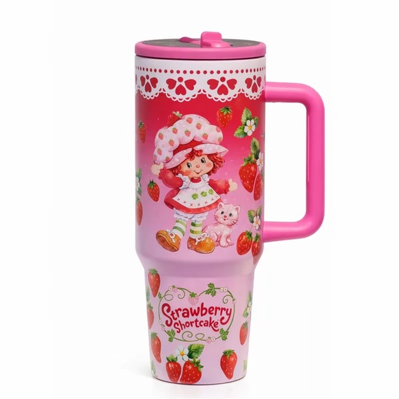 Strawberry Shortcake Other - Strawberry Shortcake Pink Character Travel Mug - Cute Strawberry Design